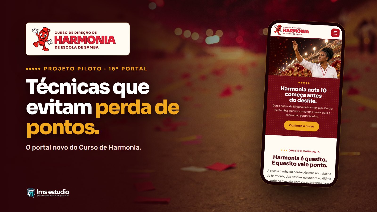 Antes e depois: o portal novo do Curso de Harmonia, com o mascote na logo