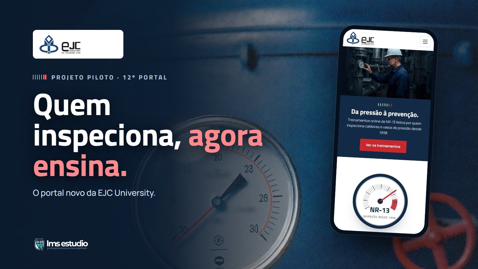 Antes e depois: o portal novo da EJC University, desenhado como um manômetro