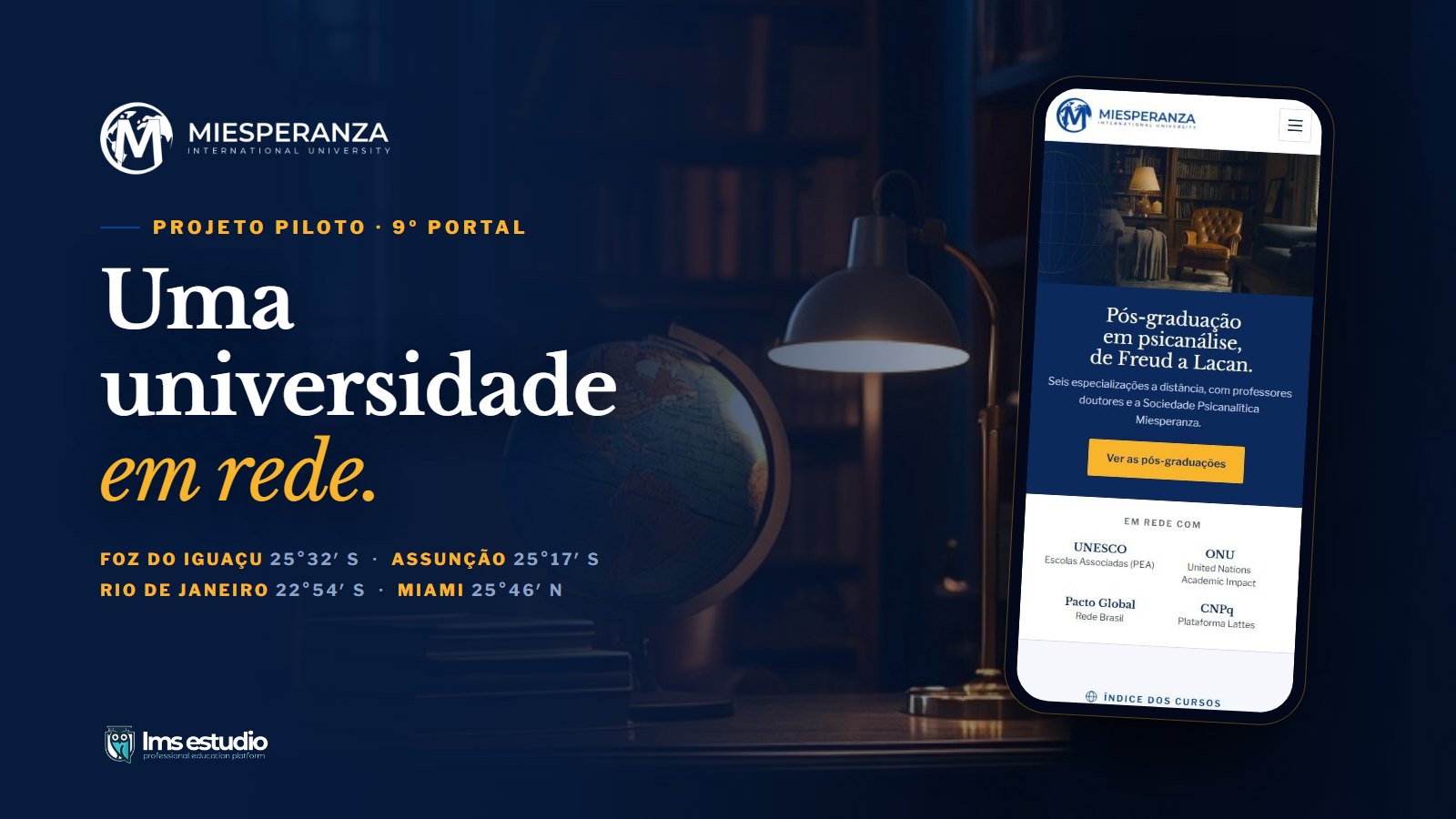 Antes e depois: o portal novo da Miesperanza International University, organizado como um atlas