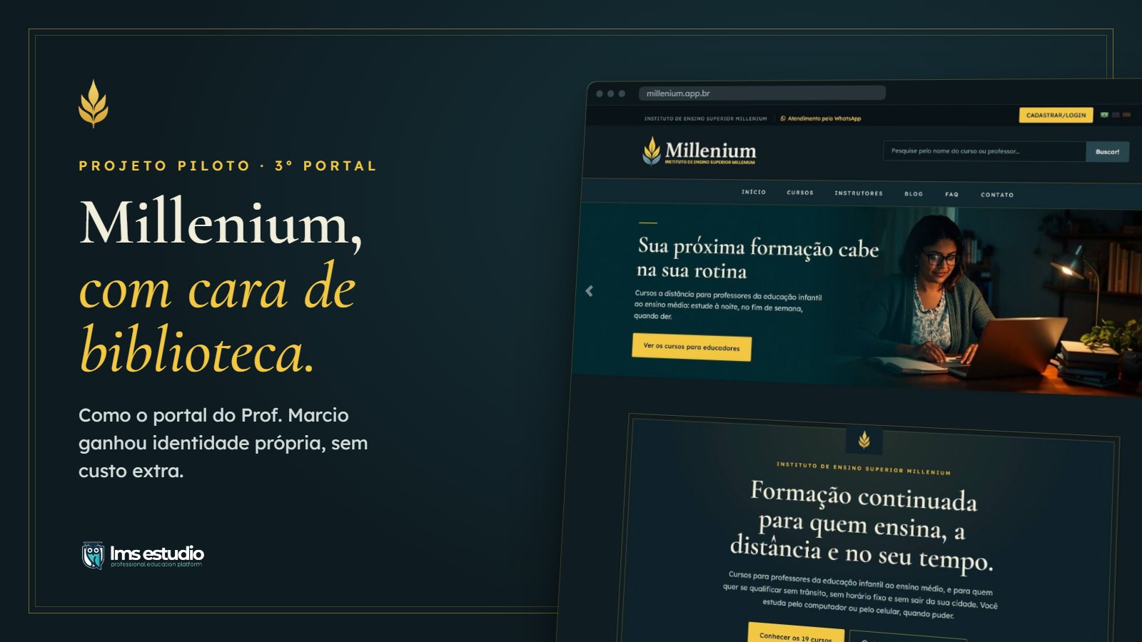 Antes e depois: o portal novo do Grupo Millenium, com cara de biblioteca