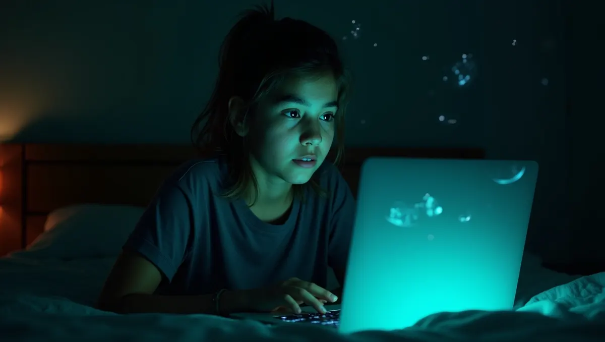 Estudante usando notebook à noite