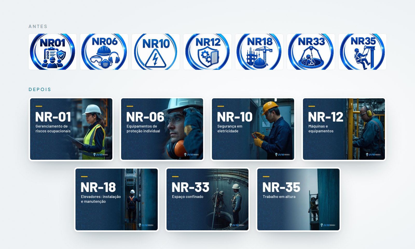 Capas dos cursos de NR antes e depois