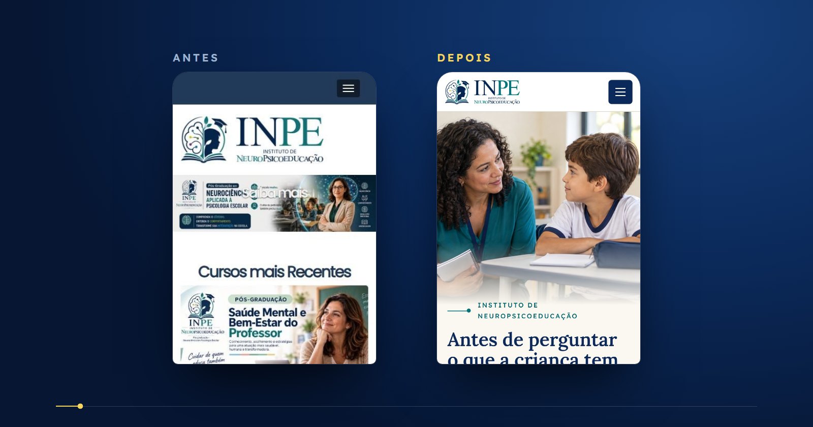 Portal do INPE no celular, antes e depois