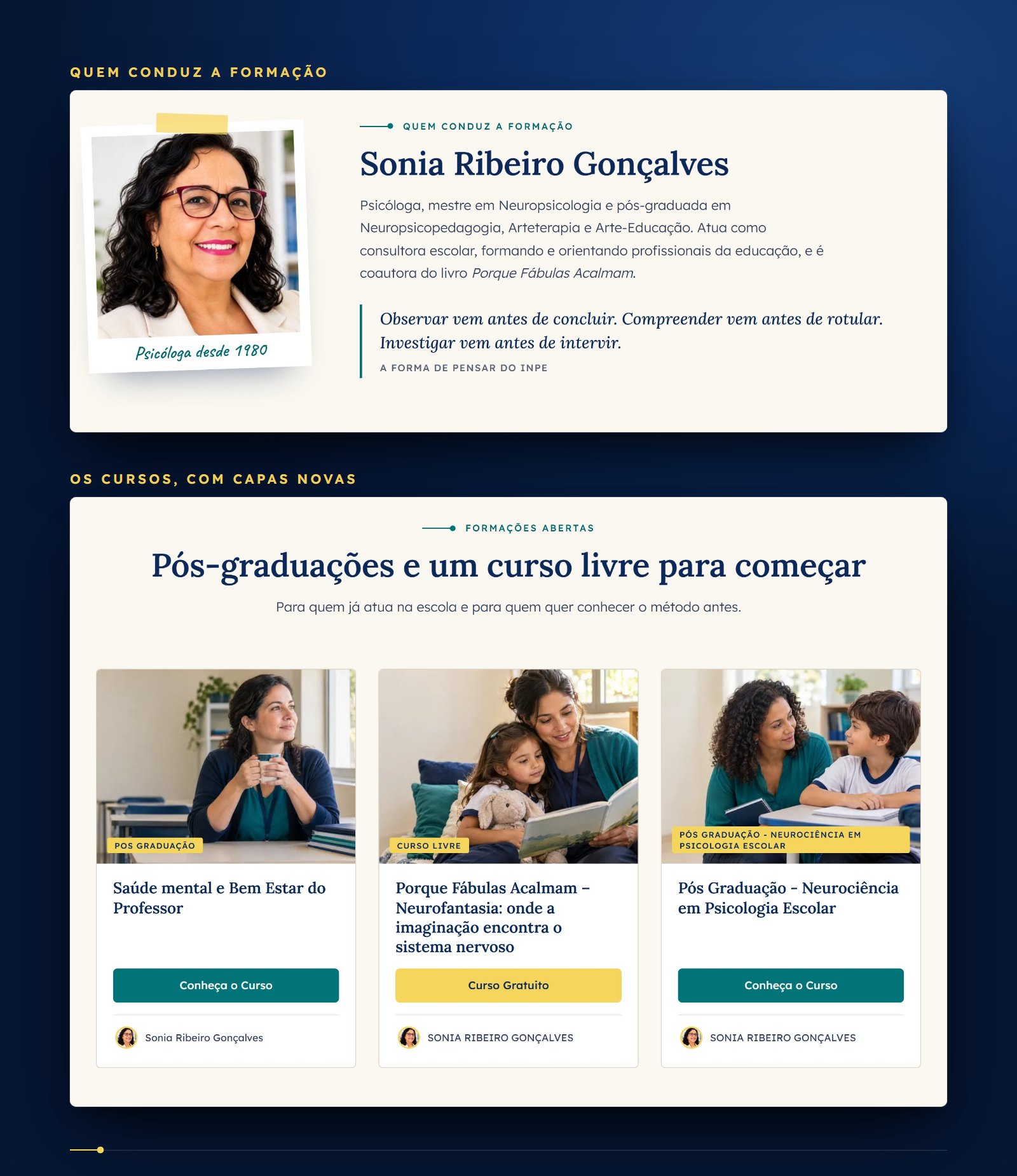 A apresentação da Sonia Ribeiro Gonçalves e os cursos do INPE com capas novas