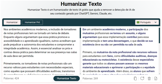 humanizador de IA online - passo 2