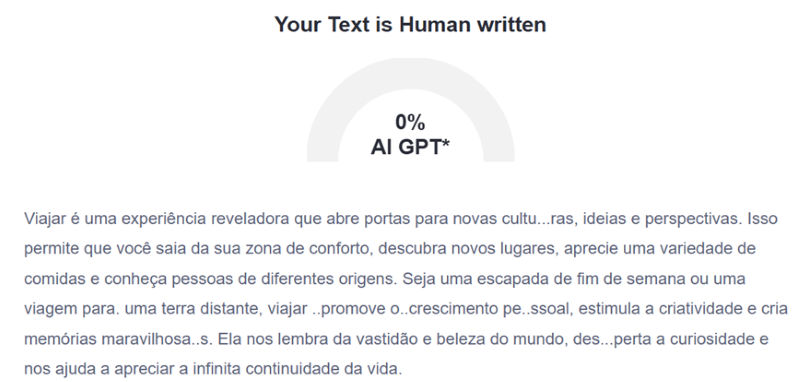 Detector Zero GPT AI para verificar a porcentagem de IA do conteúdo.