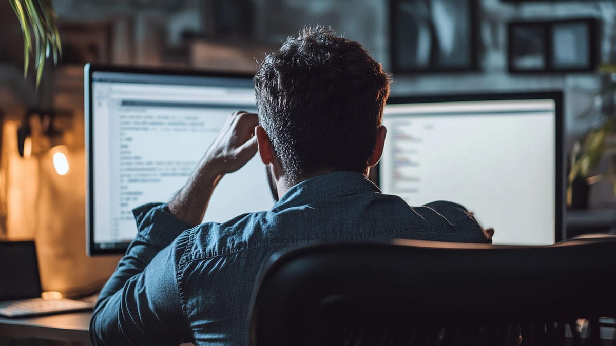 Homem de 35 anos aguardando chegar uma mensagem que nunca chega em sua caixa de e-mails