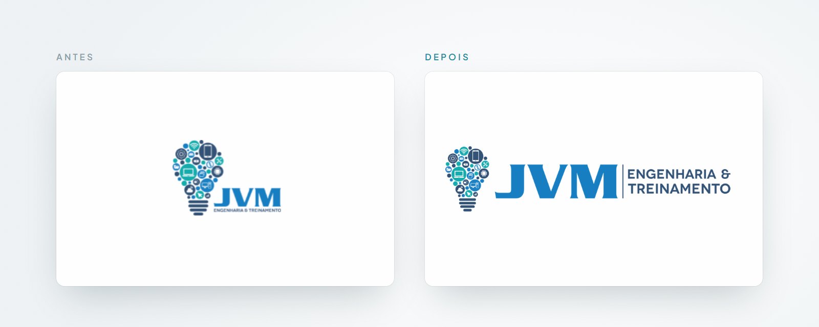 Logo da JVM Engenharia antes e depois da reorganização