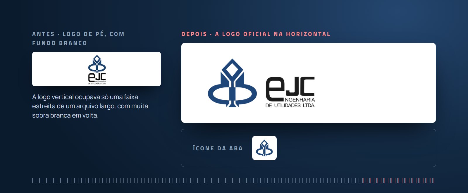 A logo vertical da EJC com fundo branco e a versão horizontal com as peças oficiais, com o ícone da aba