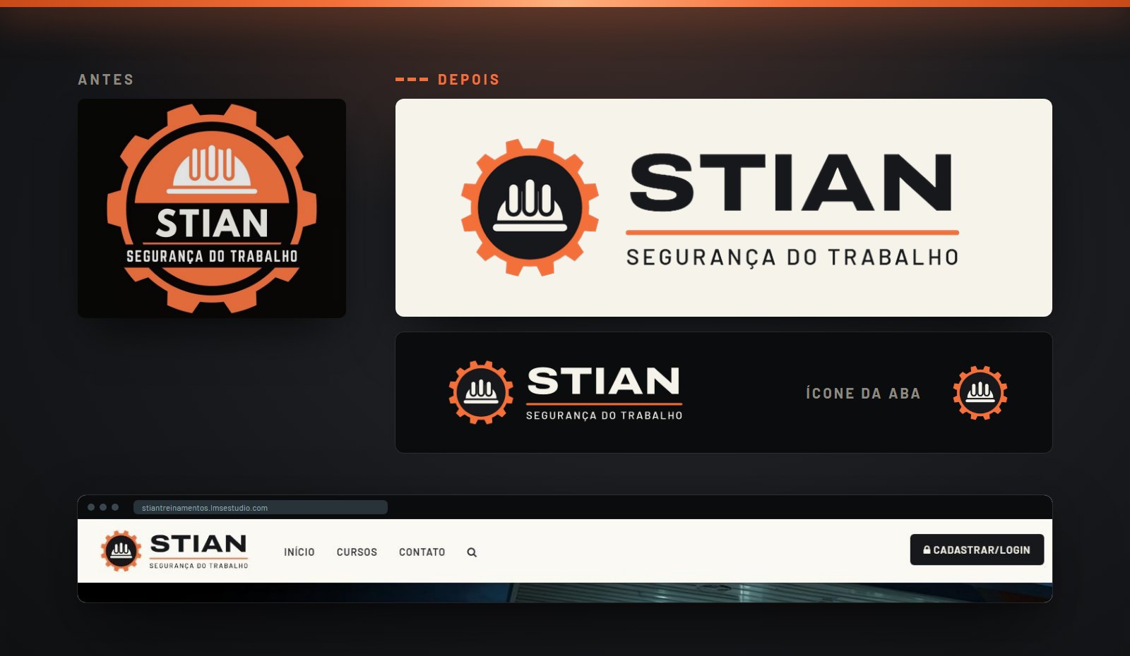 Logo antiga da STIAN e a logo nova, horizontal, com o ícone da aba
