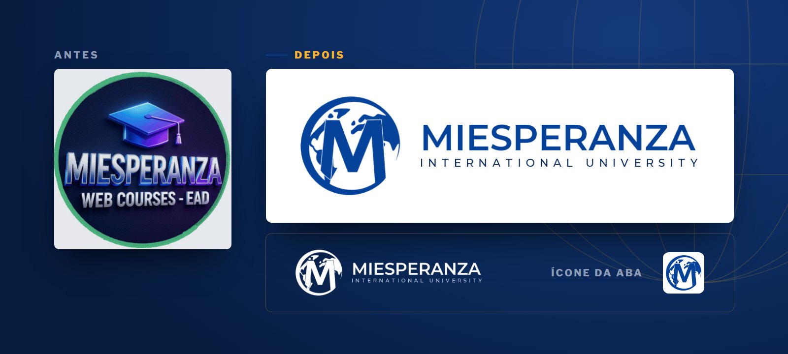 Logo antiga da Miesperanza e a logo nova, horizontal, com o ícone da aba