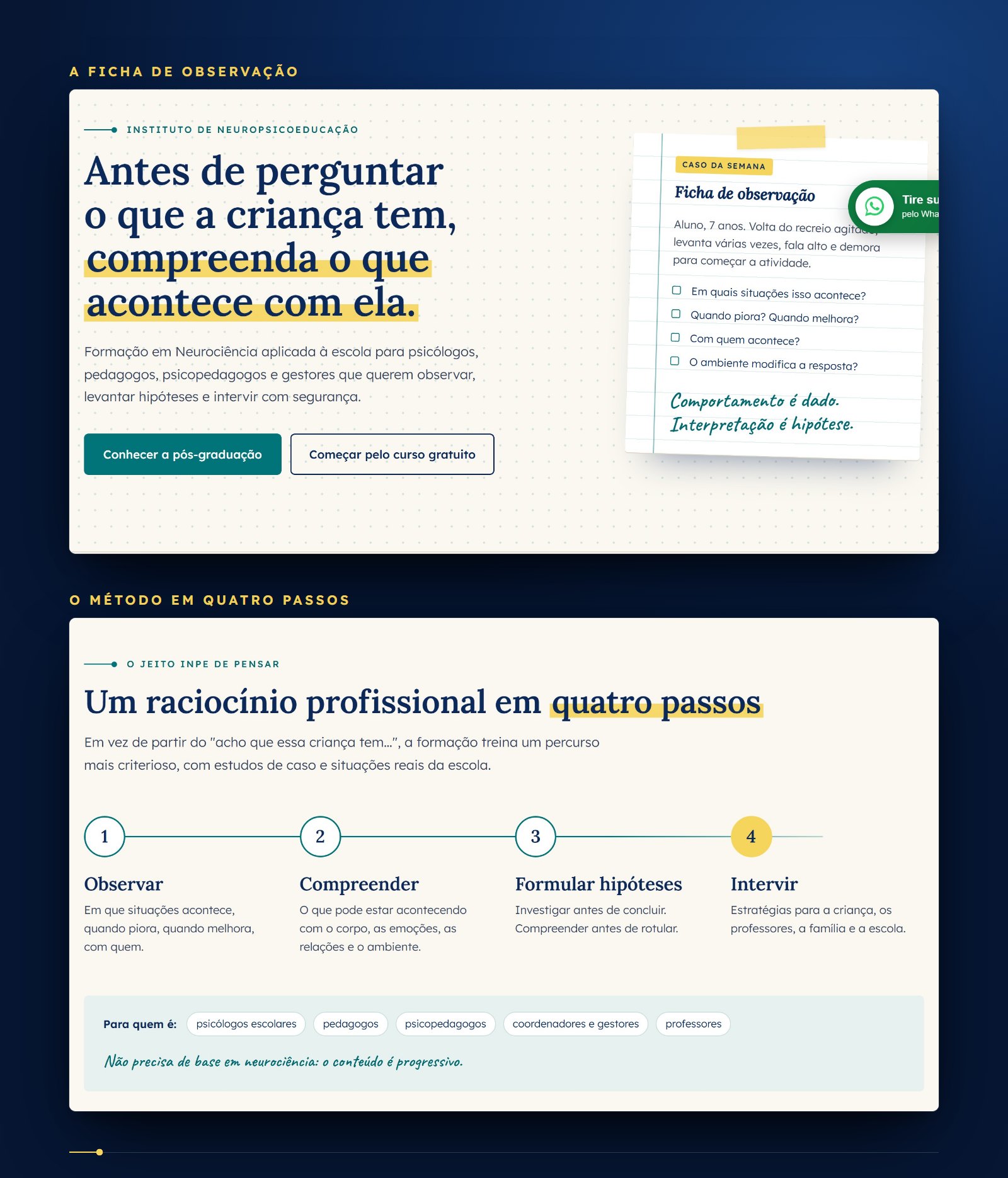 A ficha de observação e o método em quatro passos na página inicial do INPE