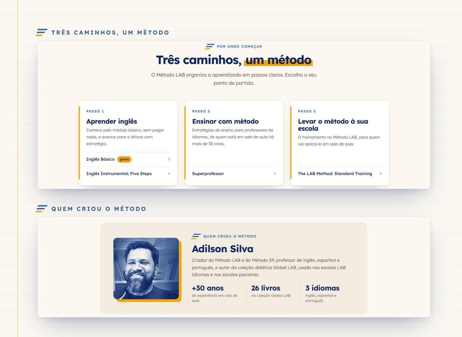 Os três caminhos do Método LAB e a seção sobre o Adilson Silva no novo portal