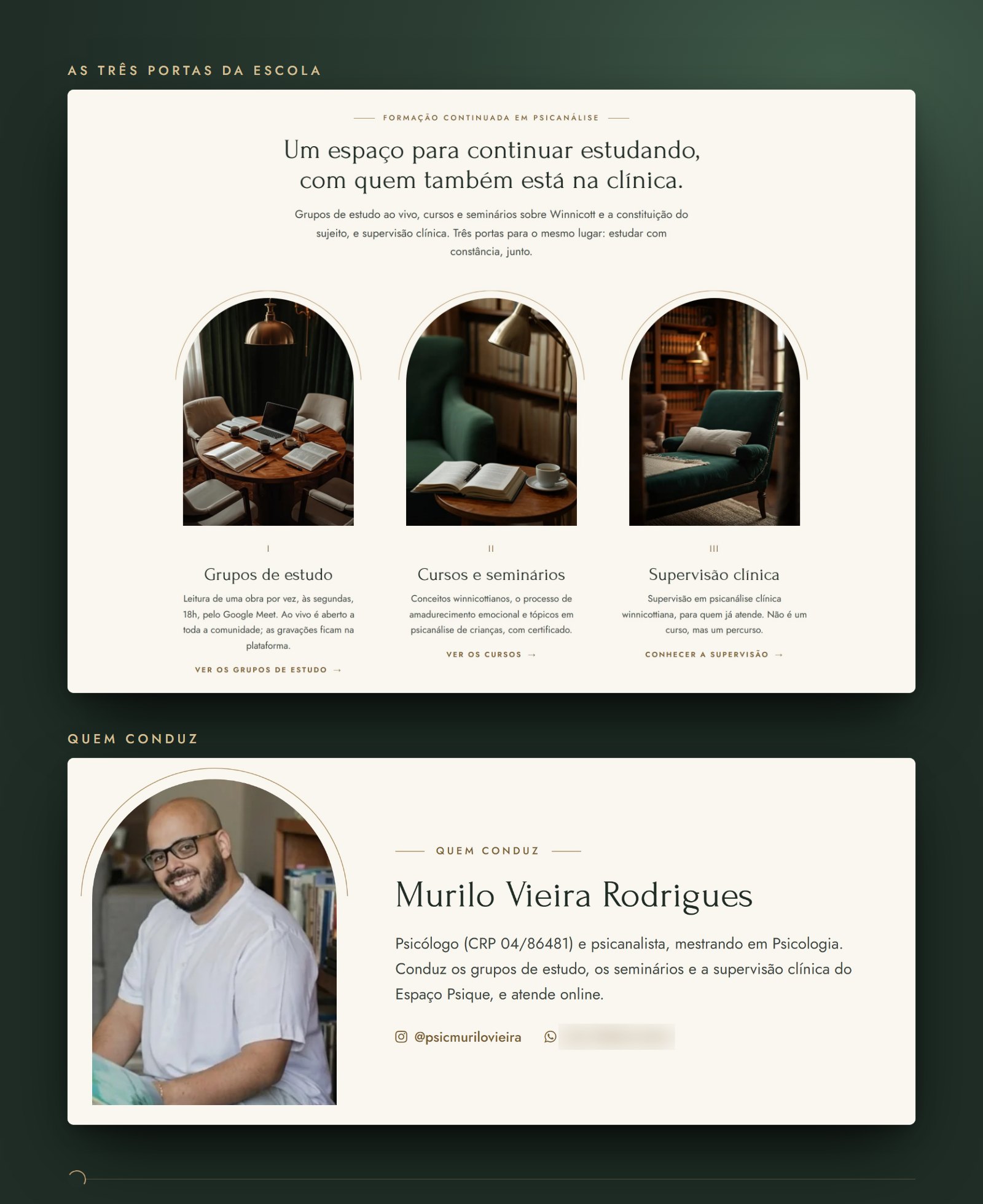 As três portas da escola e a apresentação do Murilo Vieira Rodrigues, na página inicial