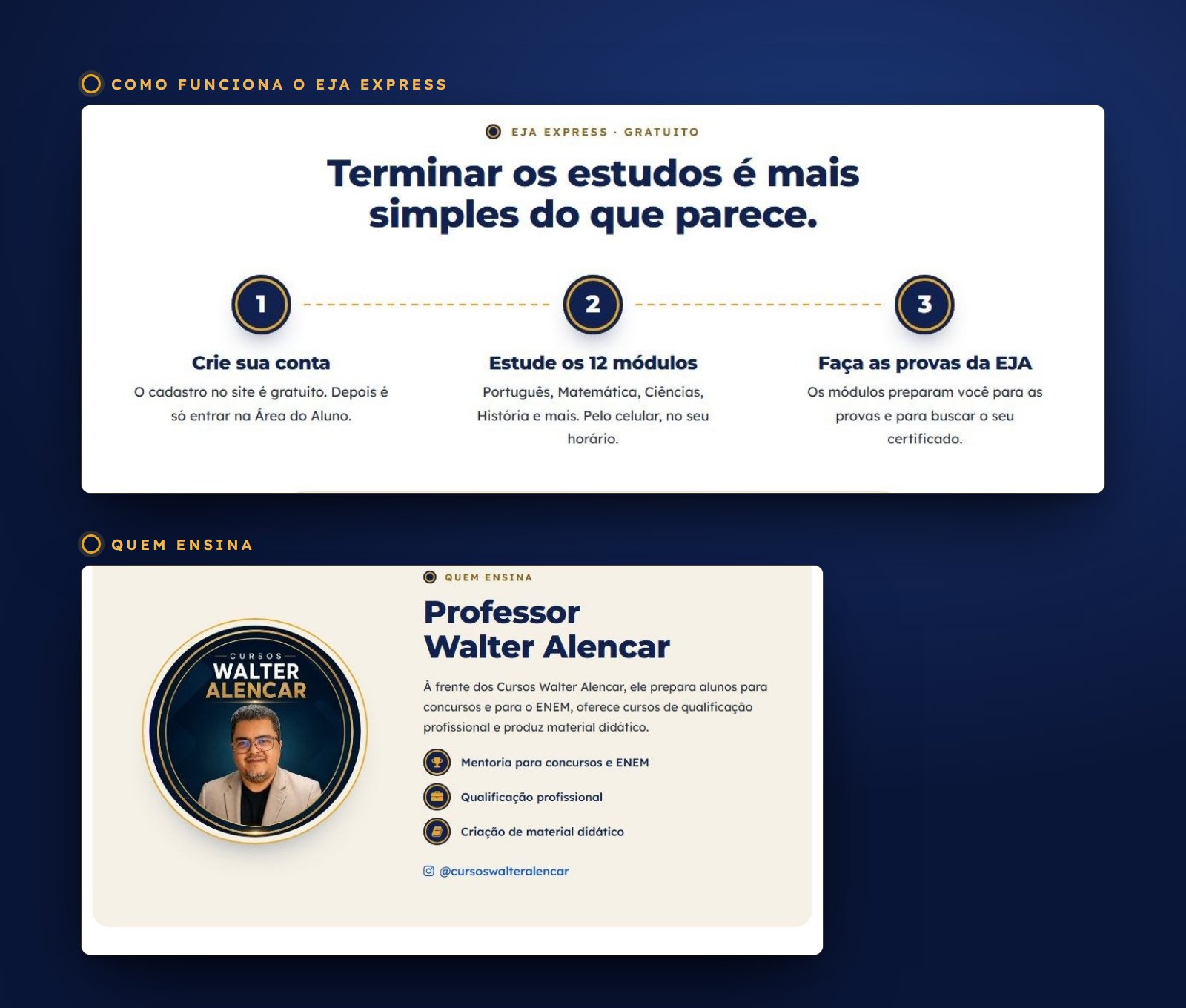 O passo a passo do EJA Express e a seção sobre o professor Walter Alencar no novo portal